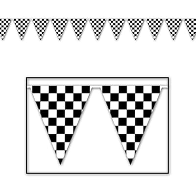Club Pack of 12 Black and White Checkered Pennant Banner Hanging Decorations 12'