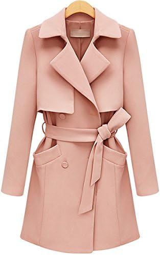 Hellojuncao Women Long Double-Breasted Bowknot Belt Trench Coat Big Pocket Tops