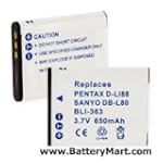 Empire Non OEM battery for Pentax D-Li88 & Sanyo DB-L80. High Quality. We discount shipping on 2 or more items.