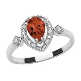 10k White Gold, January Birthstone, Garnet and Diamond Pear Shaped Ring