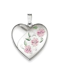 Sterling Silver 24mm Enameled D/C Floral Heart Locket. Metal Wt- 5.09g