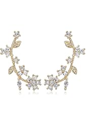 OKAJEWELRY 925 Sterling Silver Post Cubic Zircon Flower Ear Sweep Wrap Cuff Earrings