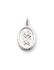 Sterling Silver St. Christopher Oval Protect Us Medal Pendant