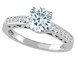 1.37 cts Genuine Aquamarine and Diamond Solitaire Engagement Ring - 14kt White or Yellow Gold