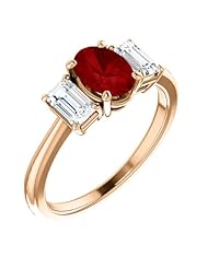 10K Rose Gold 7.00x5.00mm Oval Cut Ruby and Diamond Three-Stone Ring -- LIFETIME WARRANTY