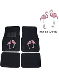 Pink Flamingo Birds Gem Crystal Studded Rhinestone Car Truck SUV Front & Rear Seat Carpet Floor Mats - 4PC