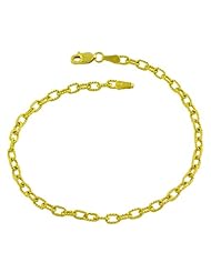 14 Karat Yellow Gold 3-mm Textured Cable Link Charm Bracelet (7.75 Inch)