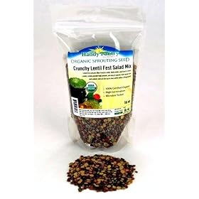 Crunchy Lentil Fest Sprouting Seed Mix- 1 Lb- Organic- Green, Red & French Lentils- Edible Seeds, Salad, Soup, Sprouts & Food Storage