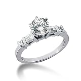0.50 Ct Diamond Engagement Ring Solitaire 14k White Gold Round Cut Baguette Channel
