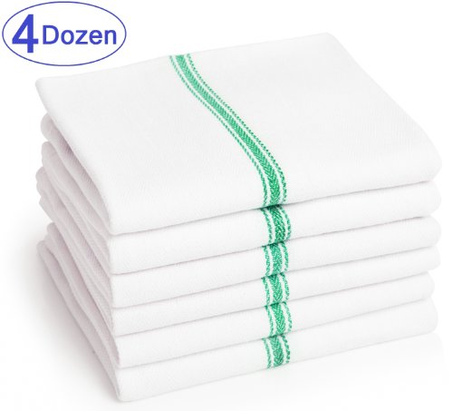 Liliane Collection Wholesale Kitchen Dish Towels (48 units) - Wholesale Package of Professional Towels for Restaurants, Hotels, Hospitals, Businesses, etc. Absorbent 100% Cotton Kitchen Towels (Size: 25" x 14") - Classic Design (48, Green)