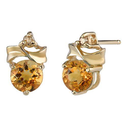 Childrens Toyshop  Jewelry : Classical Inspiration 0.75 cts Round Cut Citrine Diamond Earrings 14Kt Yellow Gold
