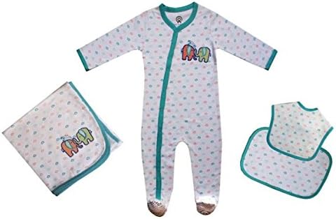 Beryl of Monkeys Unisex-Baby Newborn Organic 4-piece Layette Gift Set (3-6 Months, Ashley)