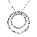 10k White Gold Diamond Double Circle Pendant (1/4 cttw, I-J Color, I2-I3 Clarity), 18: