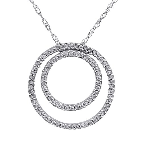 10k White Gold Diamond Double Circle Pendant (1/4 cttw, I-J Color, I2-I3 Clarity), 18: