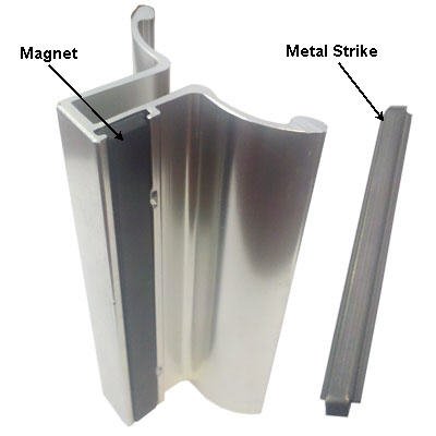 Bright Chrome Frameless Shower Door Handle with Magnet and Stainless Steel Strike Plate - Set