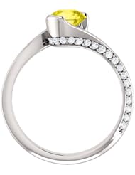 10K White Gold 6.00mm Round Cut Yellow Sapphire and Diamond Ring -- LIFETIME WARRANTY