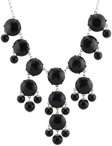 Silver Tone Chain New Color Bubble BIB Statement Fashion Necklace - Black
