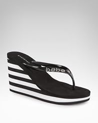 bebe Logo Colorblock Wedge Flip Flop