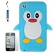 AOA CasesTM Light Sky Blue Penguin Style Case Back Cover For Apple iPod Touch 4TH Gen Generation 4 4G + Mini Stylus