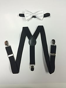 Toddler Baby Boys Girls Child White Bow Tie Vintage Black Suspender Y Clips