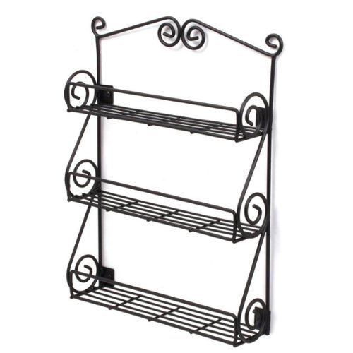 Spectrum Wall-Mountable Black Scroll Spice Rack, 38.4 x 30.8 x 7 cm