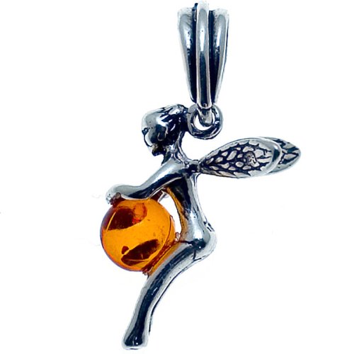 Certified Genuine Honey Amber and Sterling Silver Angel Pendant