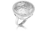 14K White Gold Matte-Finish Hammer-Finish Hand-Crafted Designer Ring, Enhanced with Pave Set Diamonds.