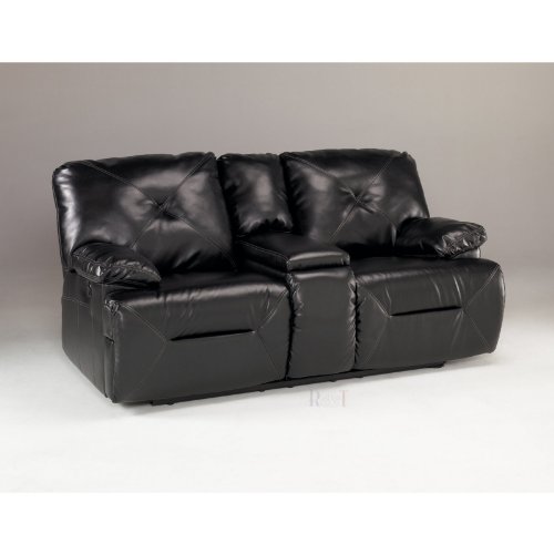-Black Reclining Loveseat w/ Console Power