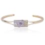 18k Yellow Gold Plated Sterling Silver Multi-Gemstone and Diamond Flower Rectangular Cuff Bracelet