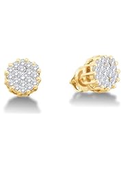 14K White Gold Large Channel Invisible Set Round Diamond Flower Stud Earrings with Screw Back Closure - (1.00 cttw)