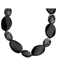 Sterling Silver 16in Black Agate & Zebra Jasper Necklace. Metal Wt- 1.7g