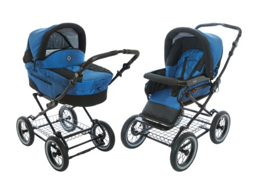 Roan Rocco Classic Pram Stroller 2-in-1 with Bassinet and Seat Unit - Marine