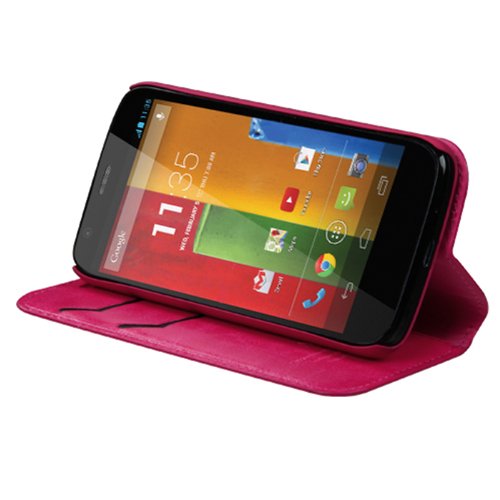MOTOROLA MOTO G PINK MYBAT LEATHER FLIP COVER WALLET STAND HARD CASE + FREE CAR CHARGER from [ACCESSORY ARENA]