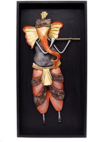 Indikala Indian Handmade Standing Ganesha Playing Bansuri ( In Frame 24 Inch Tall)