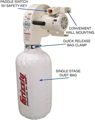 Grizzly G0710P 1 HP Wall Hanging Dust Collector - Polar Bear Series