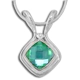 Sterling Silver Faceted Caribbean Quartz Pendant on Snake Chain by Sajen, 18