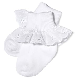 Jefferies Socks Neat Eyelet Trim Lace Sock White/White, 1-3 Months