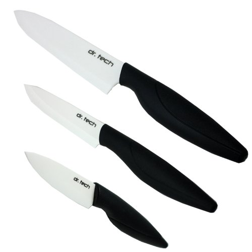 3-piece ceramic knife set with white blade and black ha…