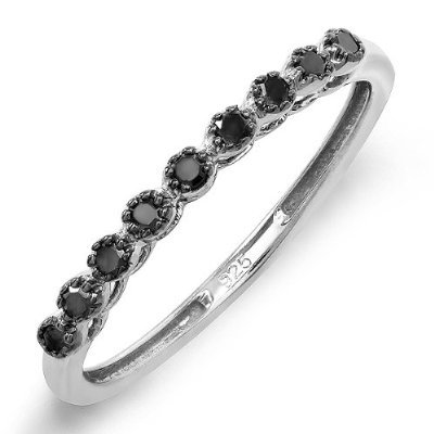 Cheap Sterling Silver Round Black Real Diamond Wedding Anniversary Band 1/5 CT (0.20 CT, Black Color, I1-I2 Clarity)
