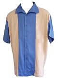 Mens Casual Retro Bowling Shirt Retro Classic Solid Panel (XXL, Wedgwood Blue)