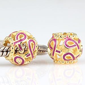 Everbling Breast Cancer Awareness Pink Enamel Ribbon 925 Sterling Silver Charm Fits Pandora Charm Chamilia Biagi Troll Beads Europen Style Bracelets