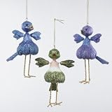 4 75 RESIN CUTE BIRD ORNAMENT WITH HANGING WIRE LEGS & SPRING WINGS, SET OF 3 ASSORTED
