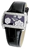 Pierre Lannier - 211B633 - Montre Femme - M&eacute;tal Chrom&eacute;- Quartz Analogique - Cadran Noir impression fleurs - Bracelet Cuir Noir