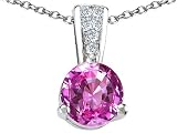 1.56 cts Round Lab Created Pink Sapphire and Genuine Diamond Pendant - 14kt White or Yellow Gold