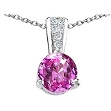 1.56 cttw Round Lab Created Pink Sapphire and Genuine Diamond Pendant - 14kt White or Yellow Gold