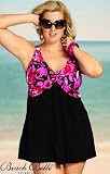 Beach Belle Flower Burst Plus Size Twist Front Swimdress Swimsuit - Plus Size Swimsuit Plus Size Swimsuit
