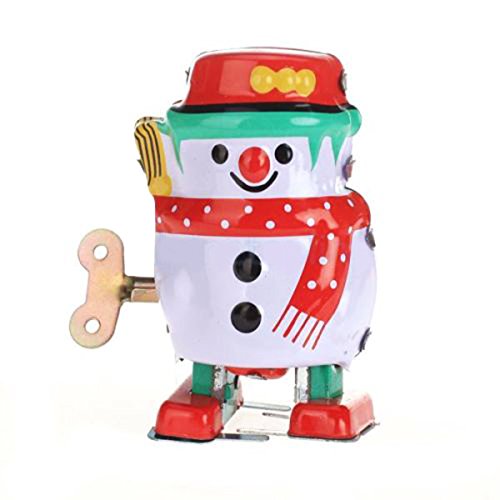 Vintage Retro Style Wind up Snowman Tin Toy Collectible Gift w/ Key