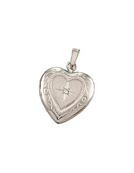14K White Gold Heart Shaped Locket W/Diamond Solid 14K White Gold 1/2 x 1/2 INCH