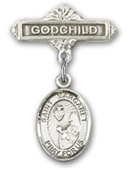 Sterling Silver Baby Badge with St. Margaret Mary Alacoque Charm and Godchild Badge Pin