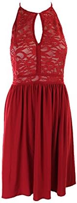 Morgan & Co. Juniors Red Sleeveless Lace Glitter Halter Dress -